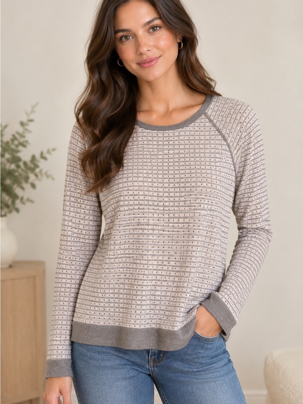 Rag & Bone New York 100% Cotton Size S White Gray Striped Long-Sleeve Top